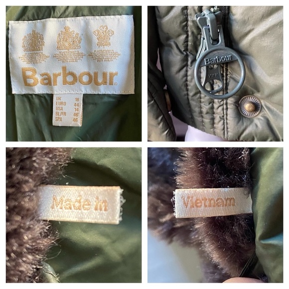 BARBOUR Green Mullein Faux Fur Collar Quilted Jacket Coat Size US 14 Sage Green - Picture 13 of 16